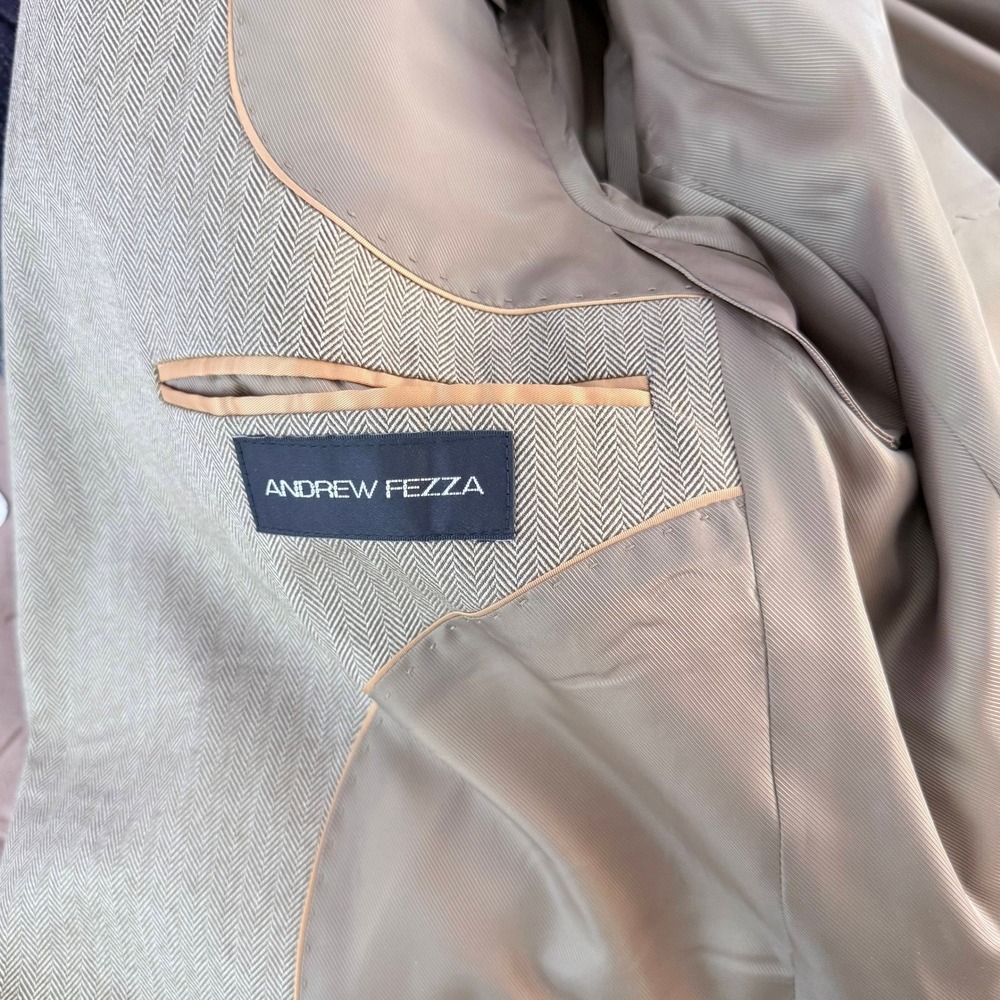 Andrew Fezza Men's Blazer 42R Tan Herringbone Tweed Sport Coat - Picture 9 of 15